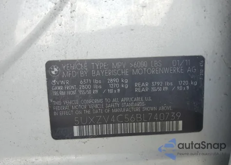 2011 BMW X5 xDrive35I из США, поврежденный, VIN 5UXZV4C56BL740739